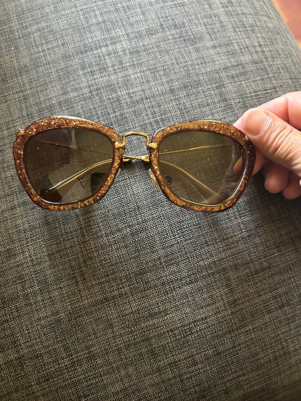 Miu Miu Golden Brown Velvet Sunglasses Case and sunglasses
